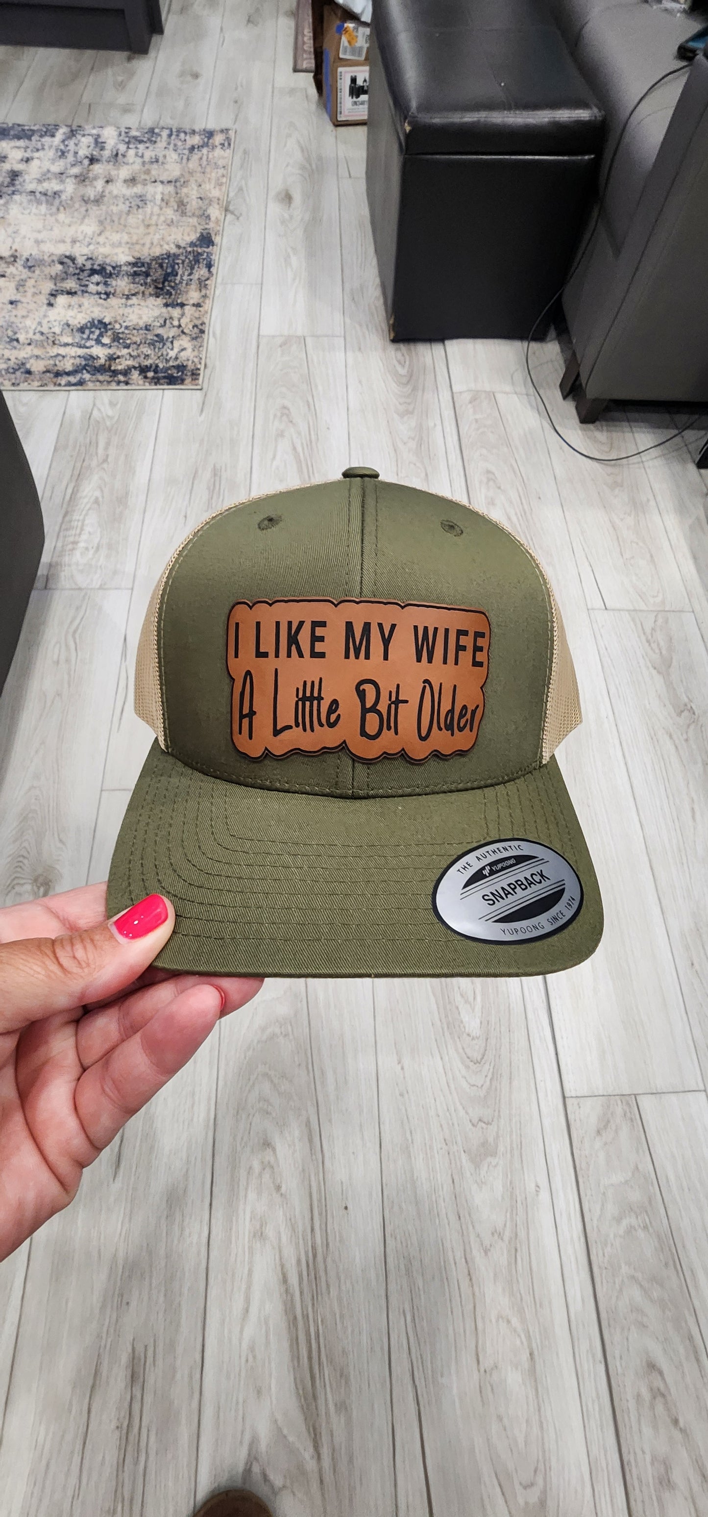 Couple hats " I like my husband a little bit younger " & " I like my wife a little bit older "