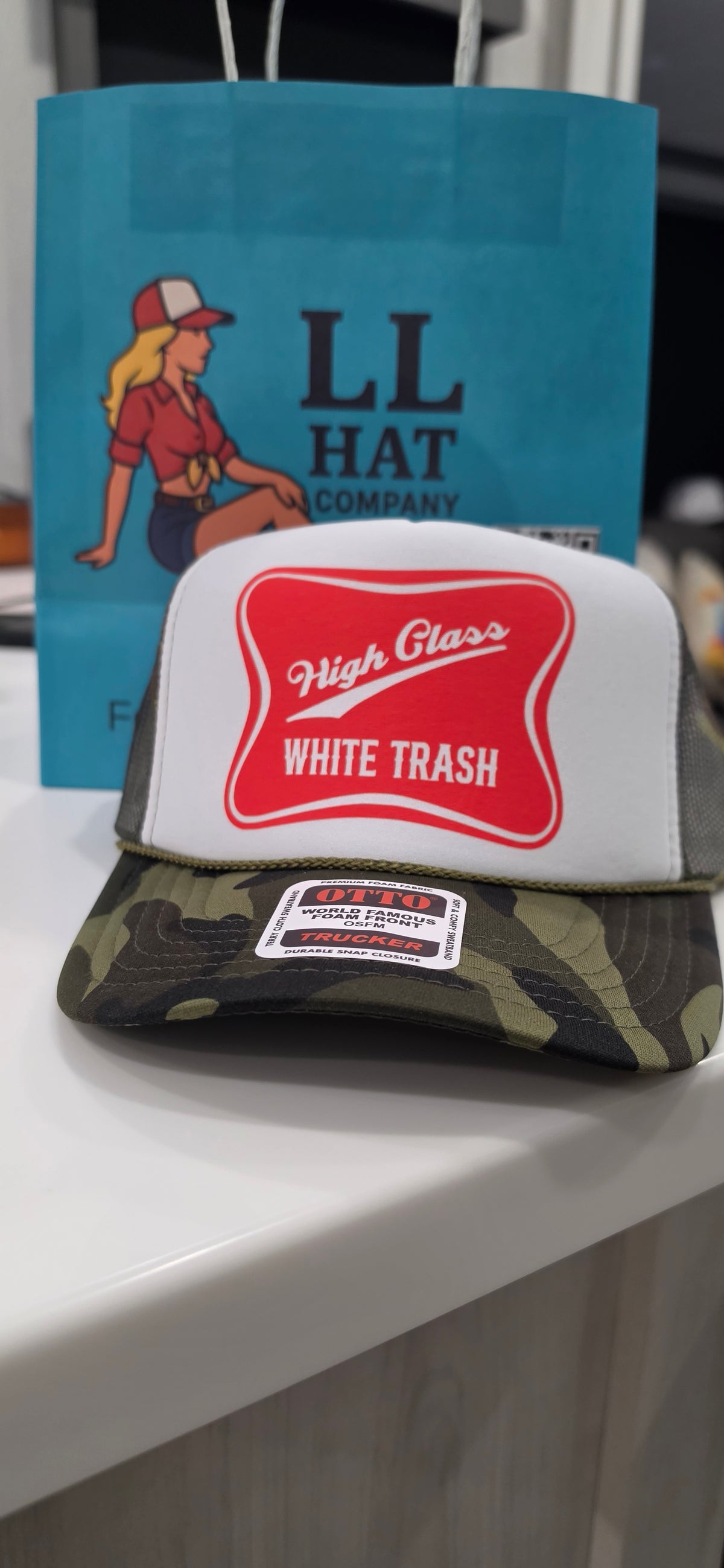 High class white trash trucker hat